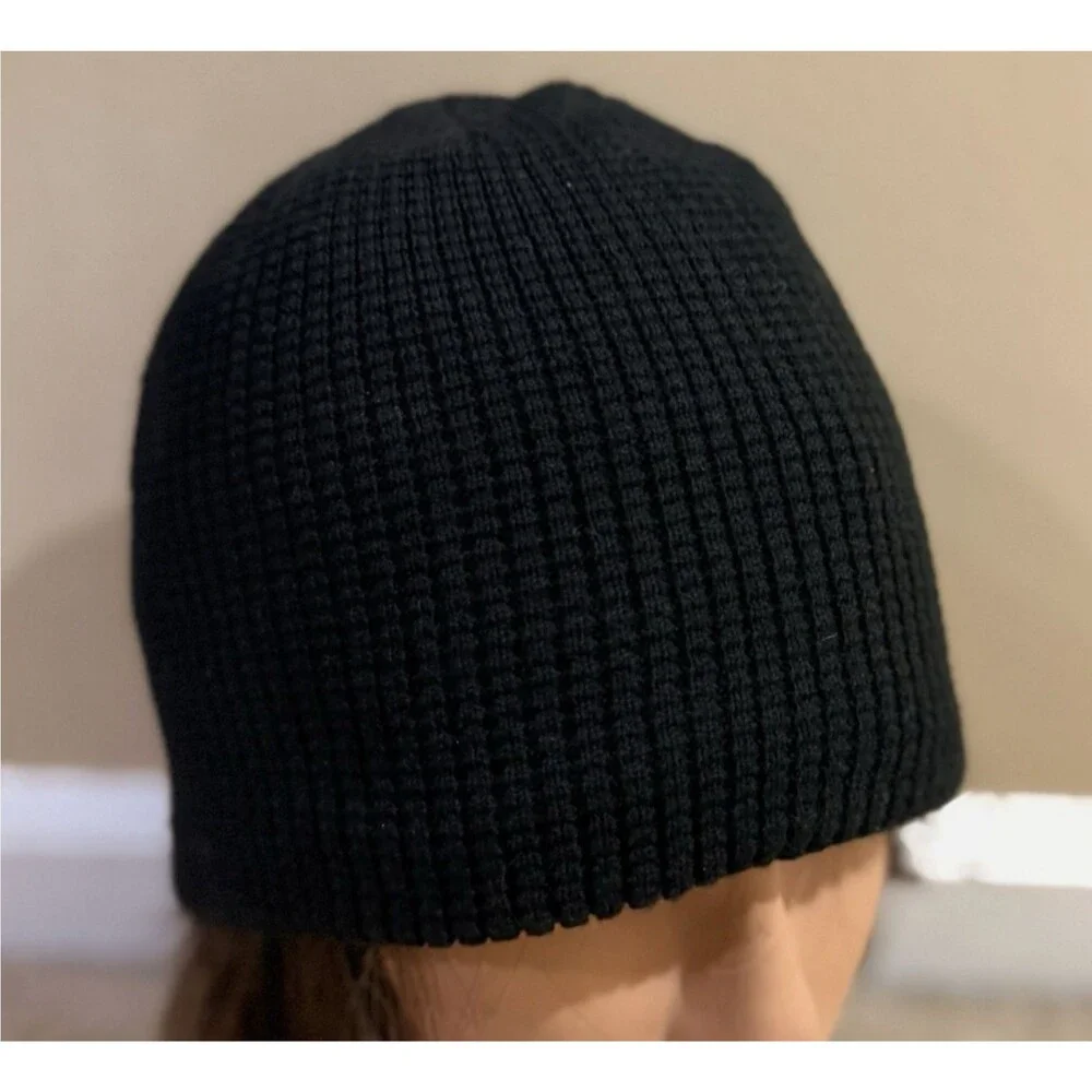 Route 66 Sherpa Fleece Lined Beanie Hat Black Waffle Knit Outdoor Skull Cap